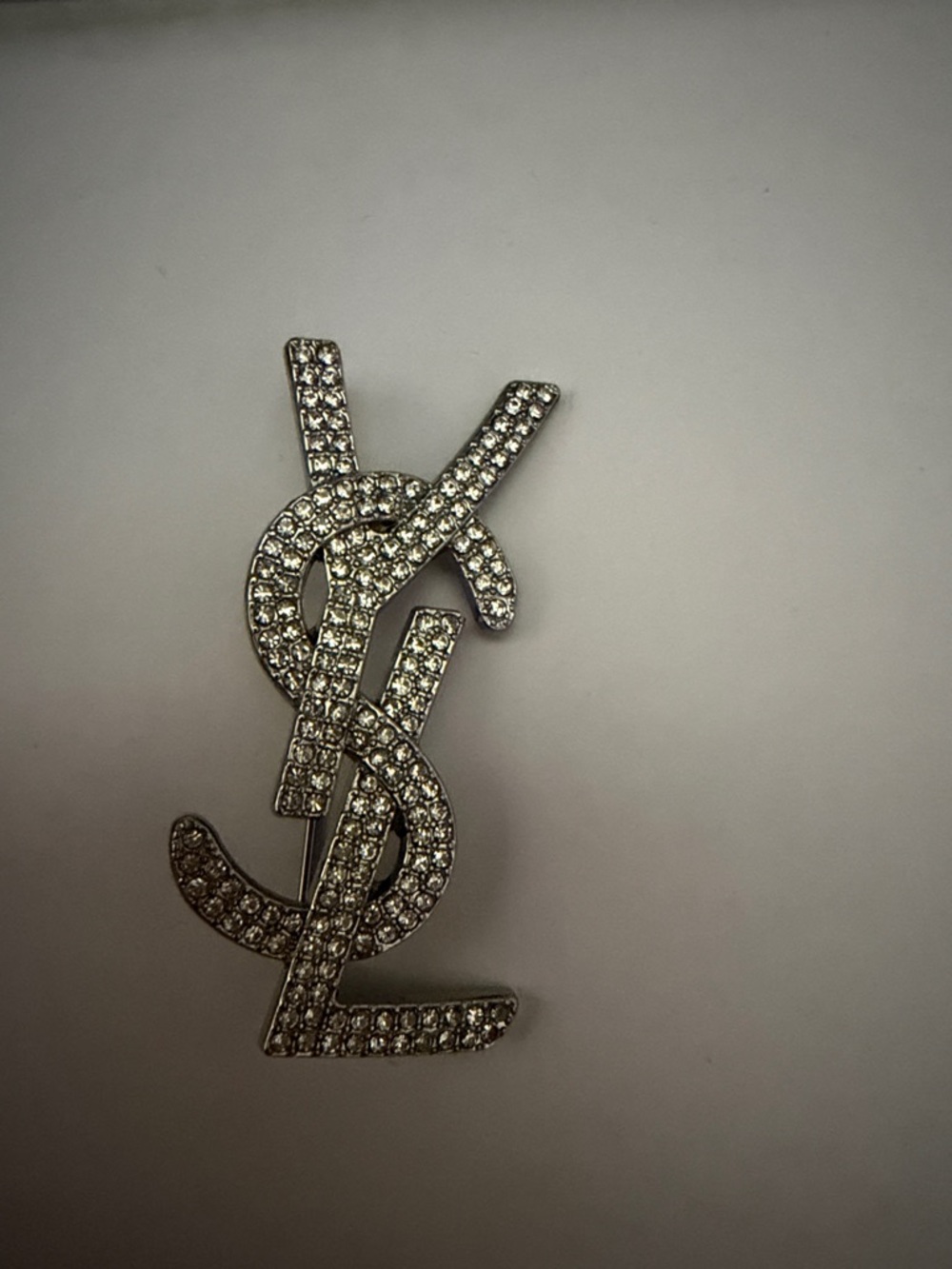 Crystal Monogram Brooch - Silver Rhinestone Pin